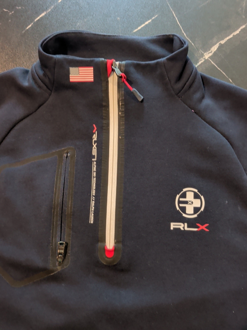 Ralph Lauren RLX Navy and Red Zip-Up Performance Sweater